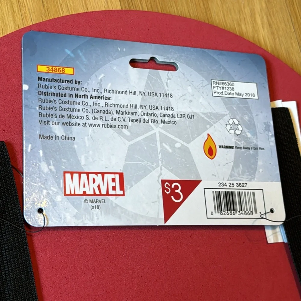 NWT - 12” Foam Captain America Shield with elastic straps/handles